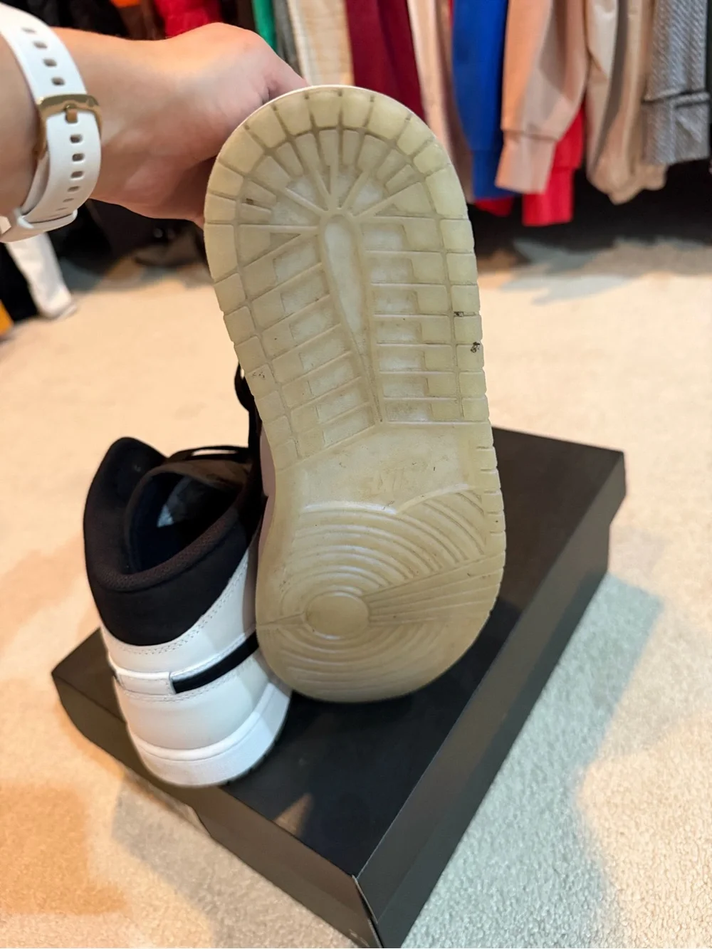 Air Jordan 1 Mid Black & White Sneakers worn once - Picture 5 of 5